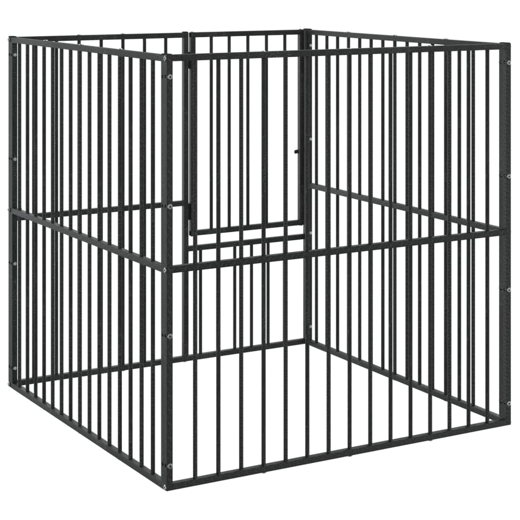 hundegård 4 paneler galvaniseret stål sort