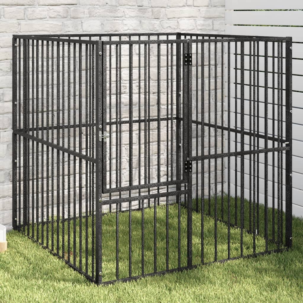 hundegård 4 paneler galvaniseret stål sort