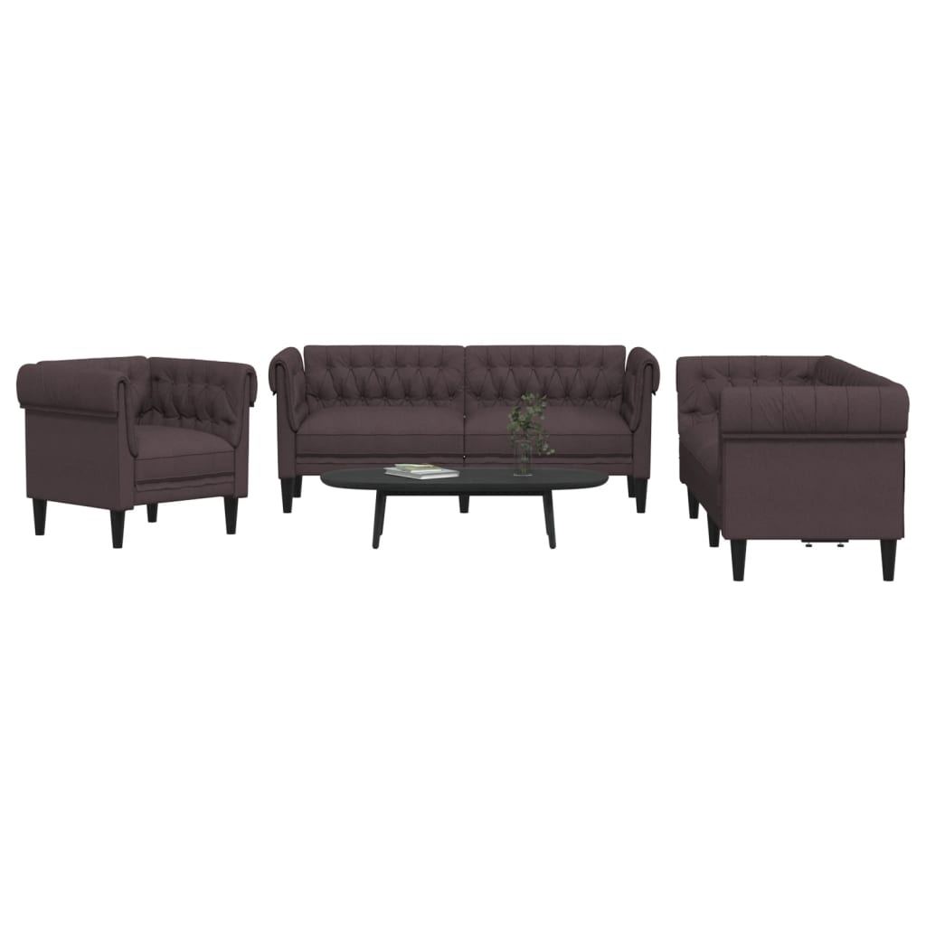 sofasæt 3 dele stof mørkebrun