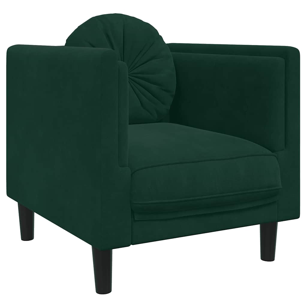 sofasæt 3 dele med puder velour mørkegrøn