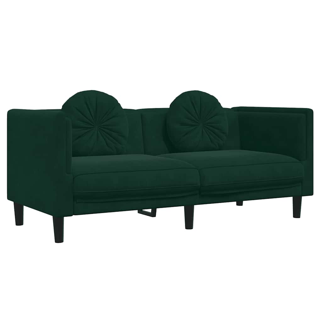 sofasæt 3 dele med puder velour mørkegrøn