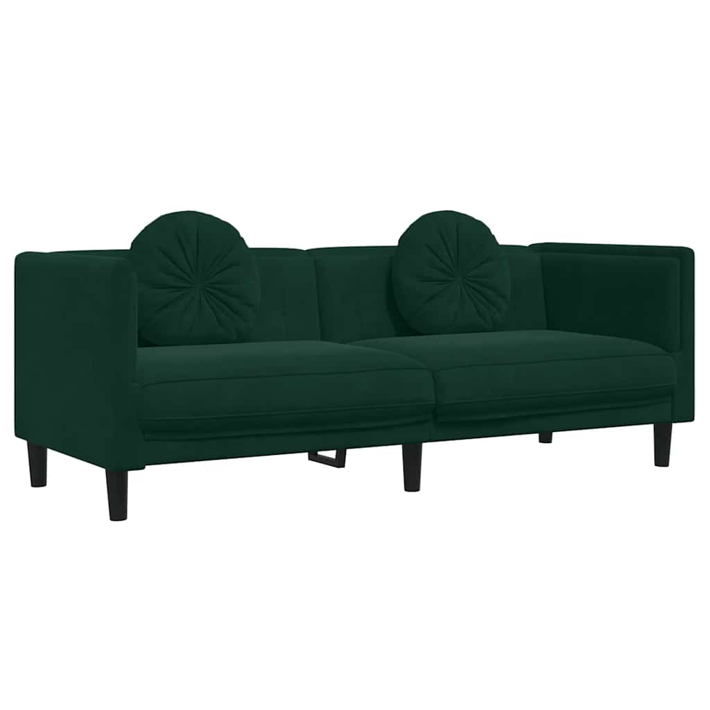 sofasæt 3 dele med puder velour mørkegrøn