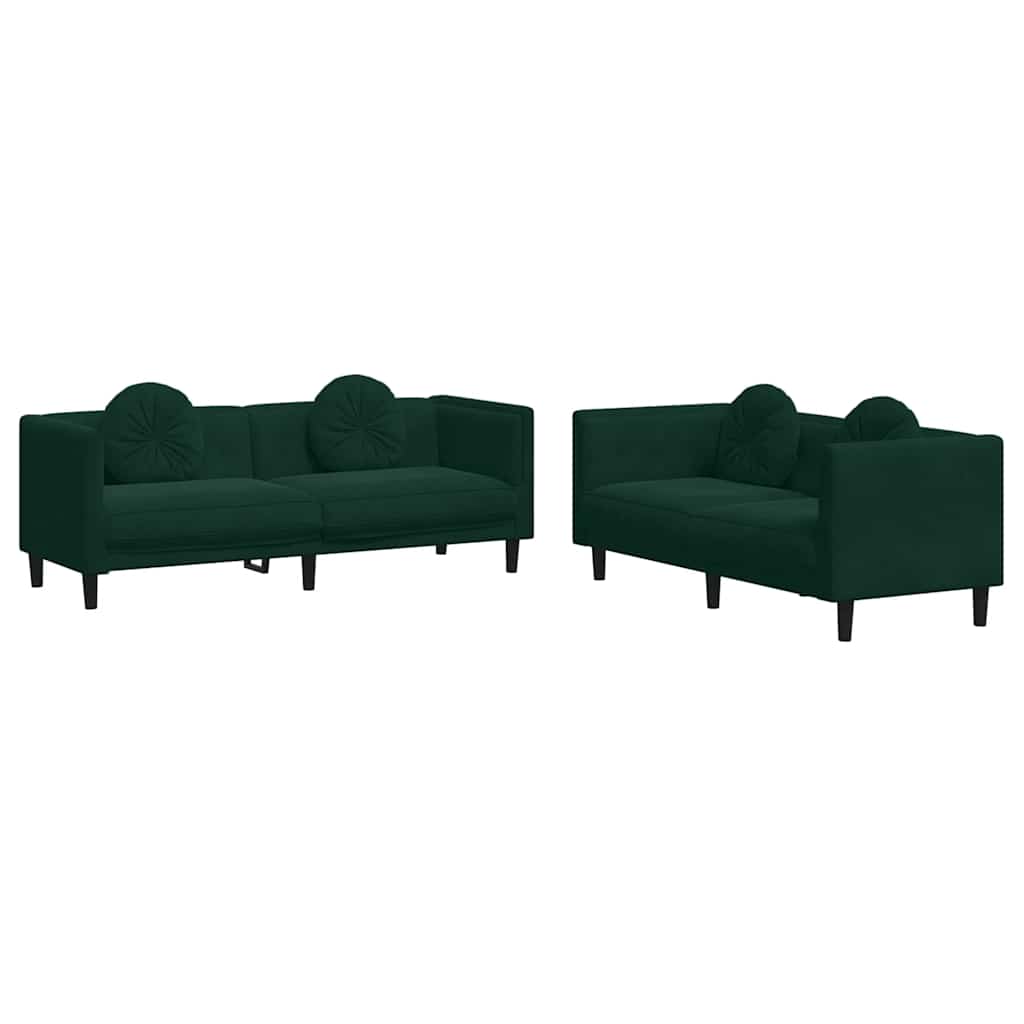 sofasæt 2 dele med puder velour mørkegrøn