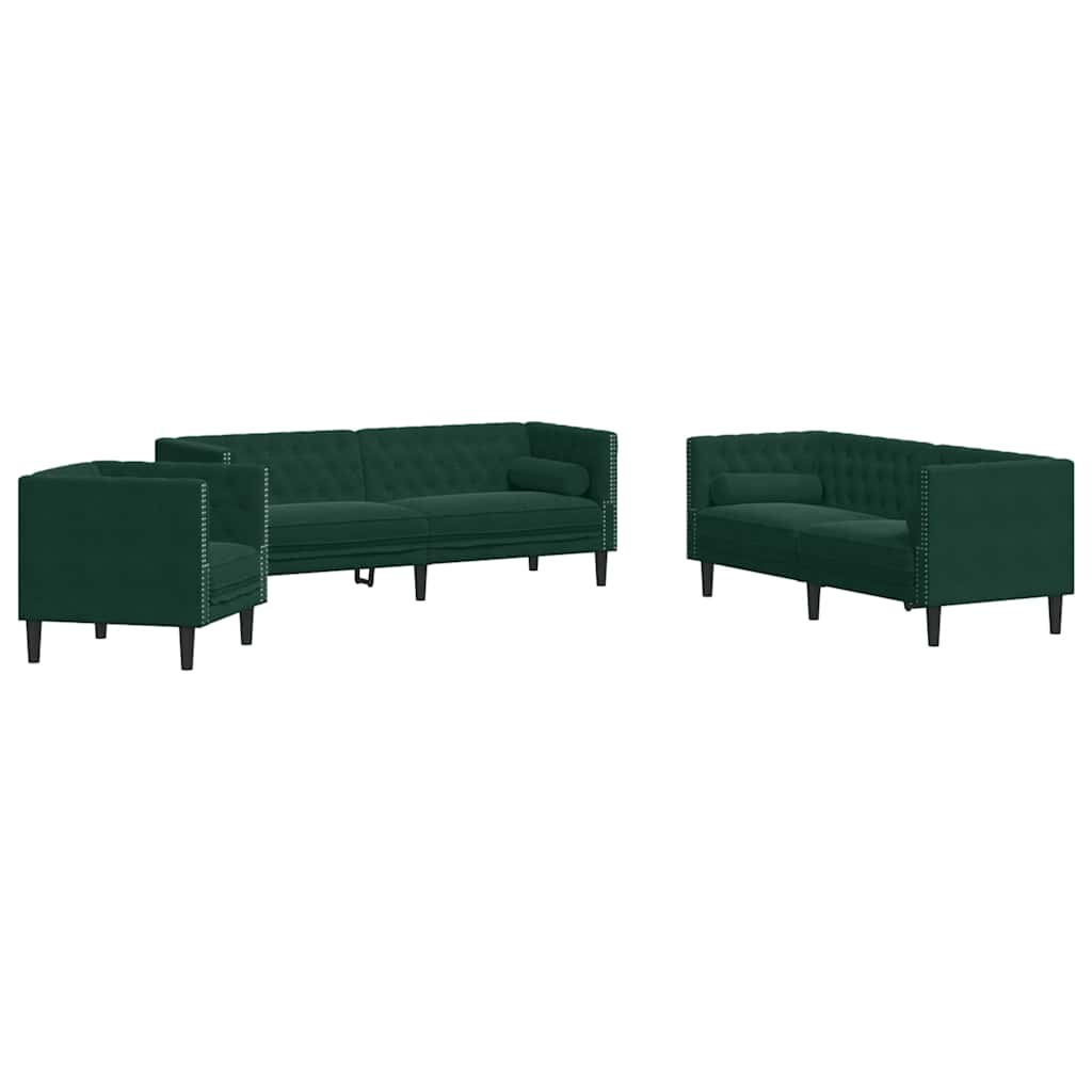 3-personers Chesterfield-sofasæt med puder fløjl mørkegrøn