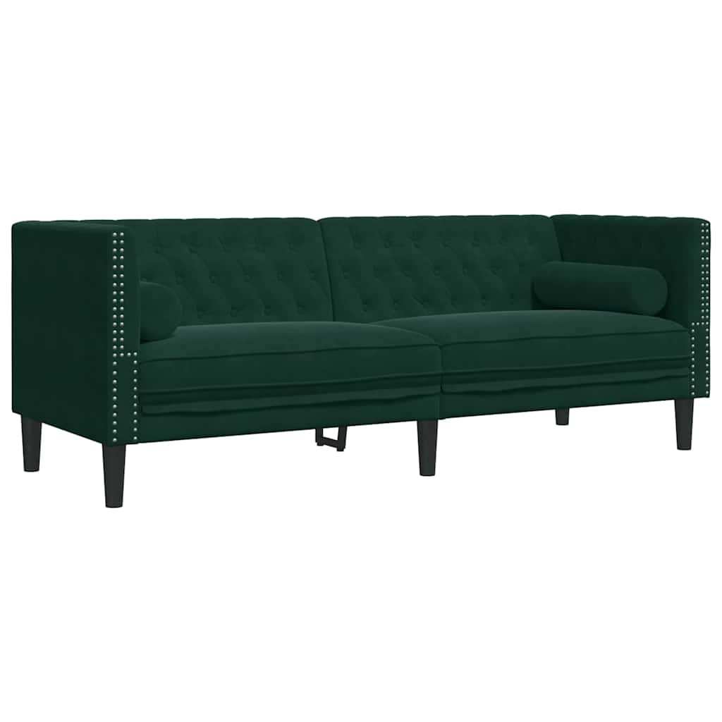 3-personers Chesterfield-sofasæt med puder fløjl mørkegrøn