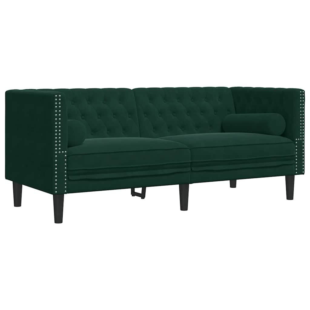 3-personers Chesterfield-sofasæt med puder fløjl mørkegrøn
