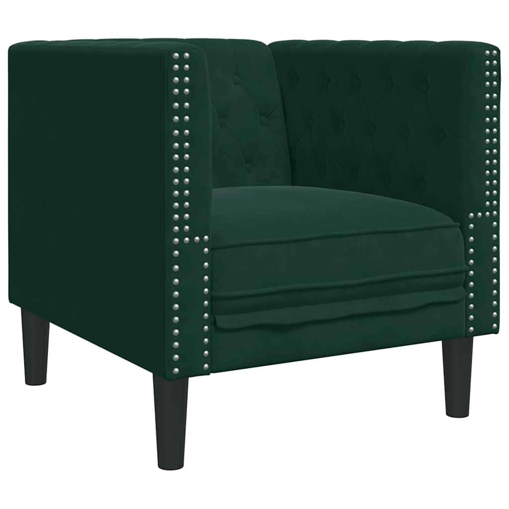 3-personers Chesterfield-sofasæt med puder fløjl mørkegrøn