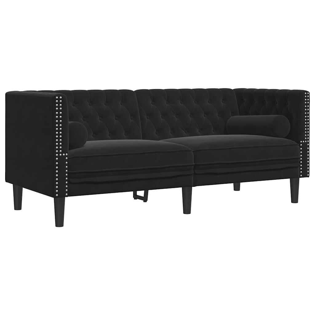 3-personers Chesterfield-sofasæt med puder fløjl sort