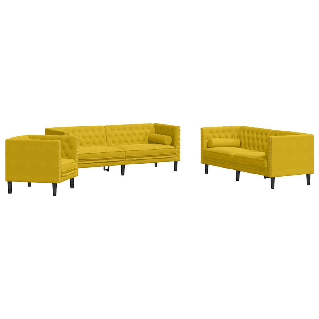 3-personers Chesterfield-sofasæt med puder fløjl gul