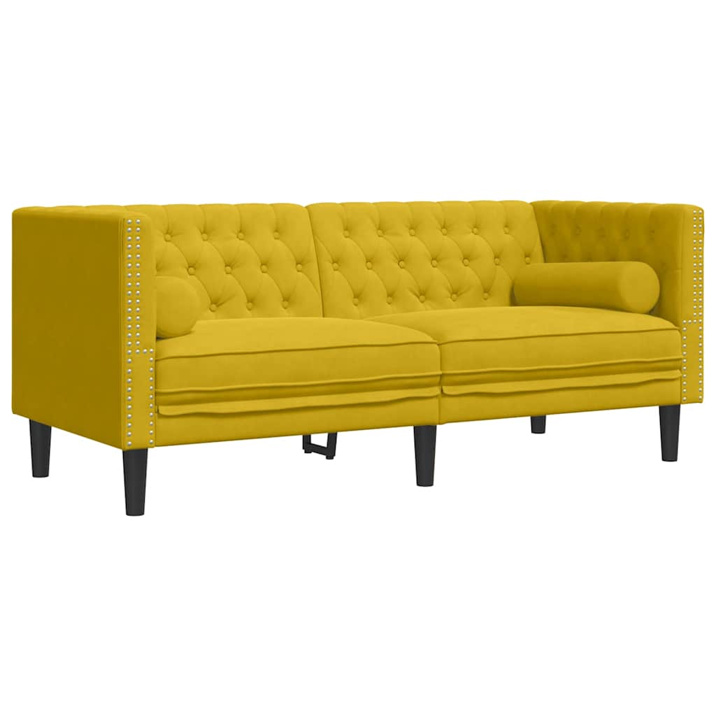 3-personers Chesterfield-sofasæt med puder fløjl gul