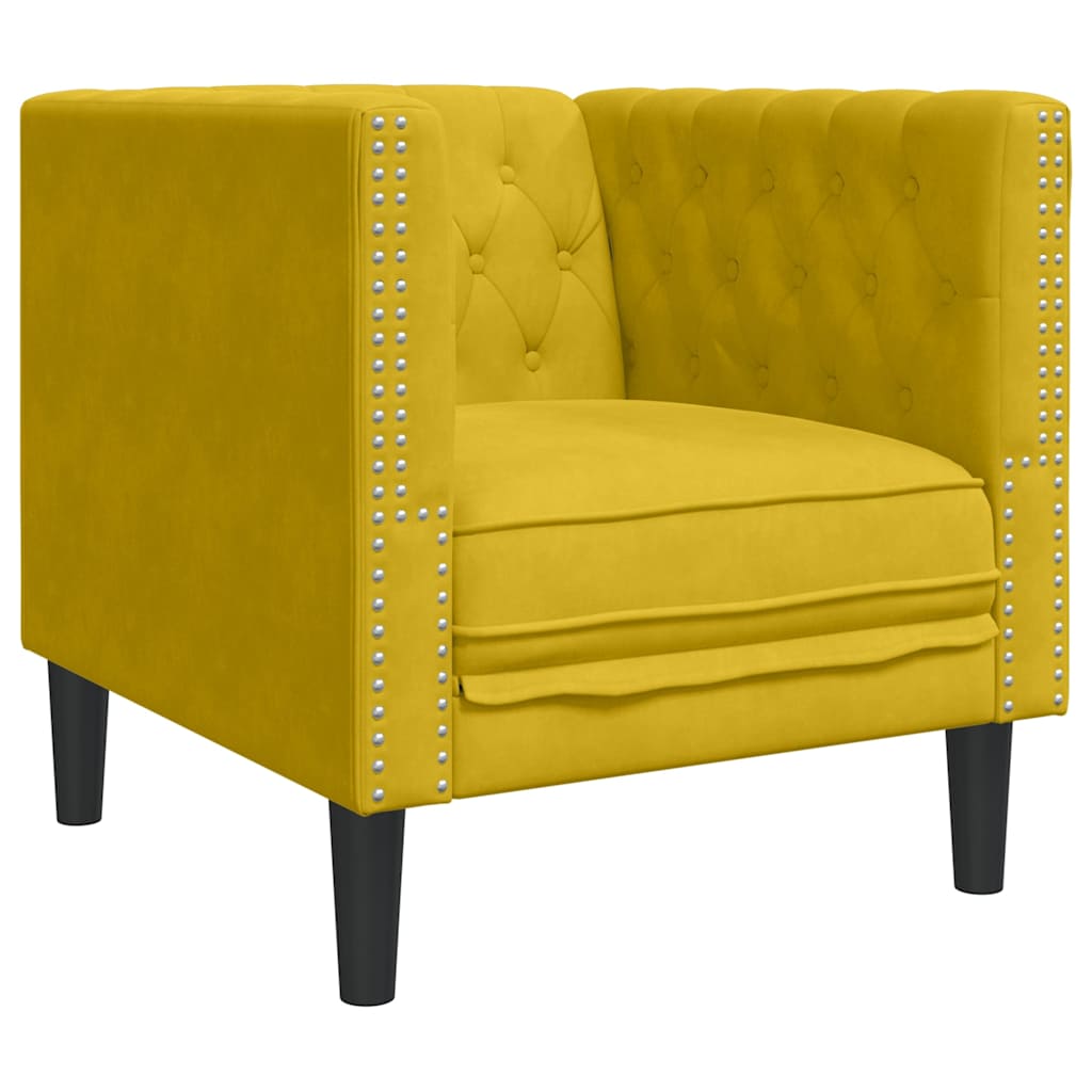 3-personers Chesterfield-sofasæt med puder fløjl gul