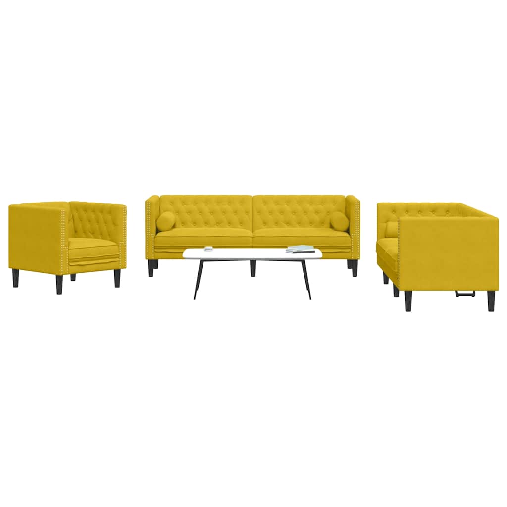 3-personers Chesterfield-sofasæt med puder fløjl gul