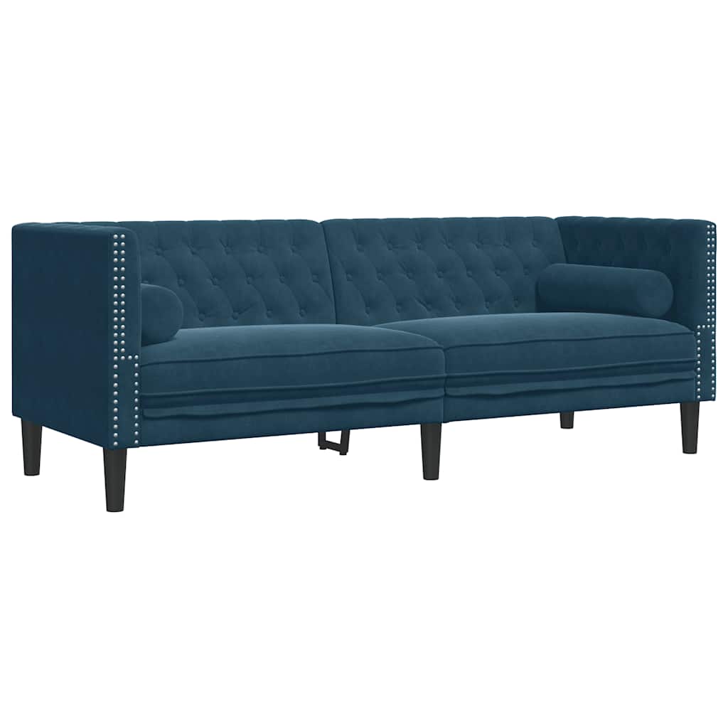 3-personers Chesterfield-sofasæt med puder fløjl blå