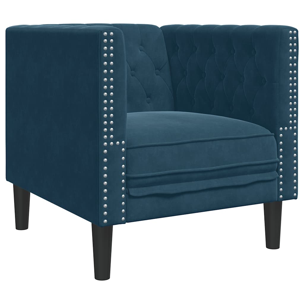 3-personers Chesterfield-sofasæt med puder fløjl blå
