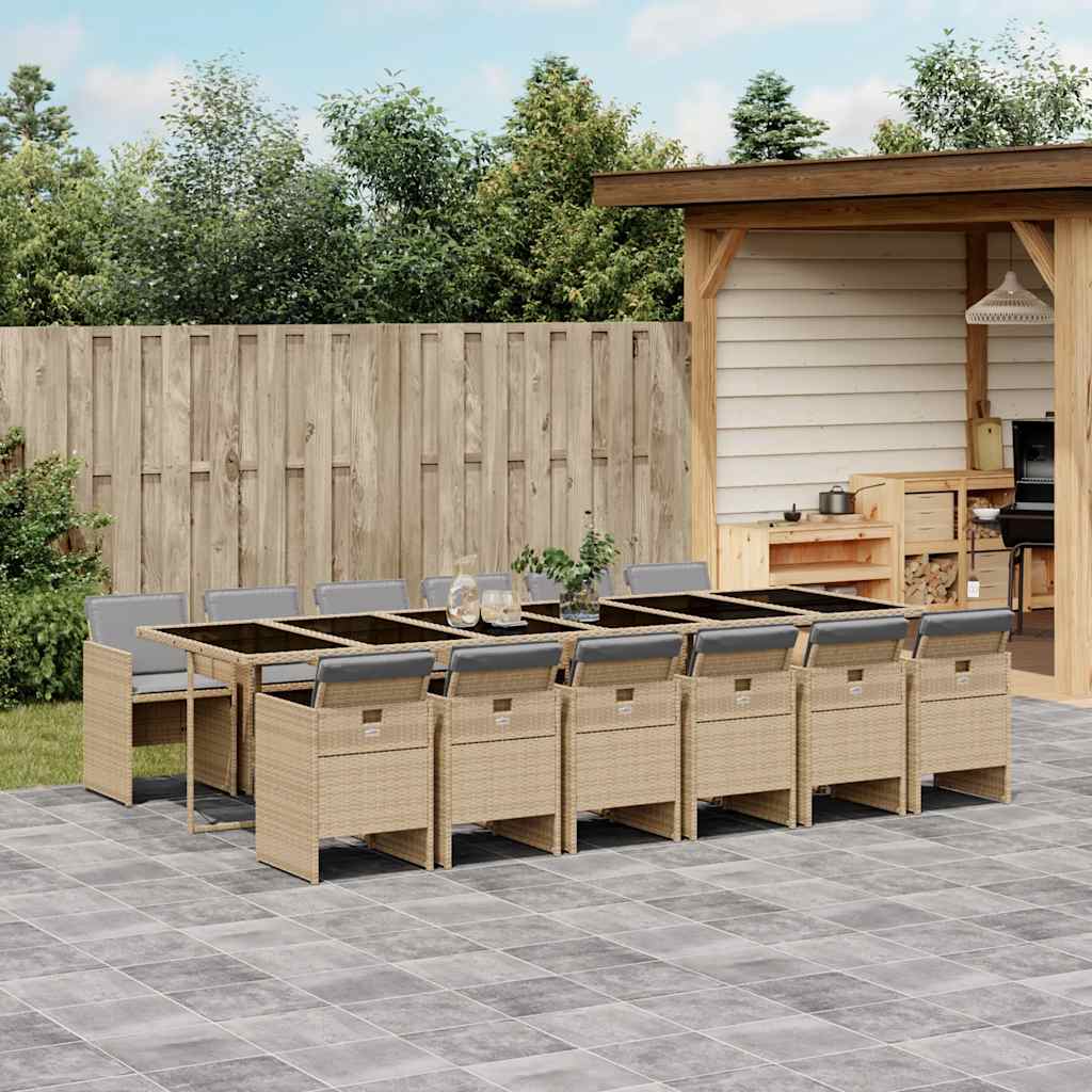spisebordssæt til haven 13 dele med hynder polyrattan beige