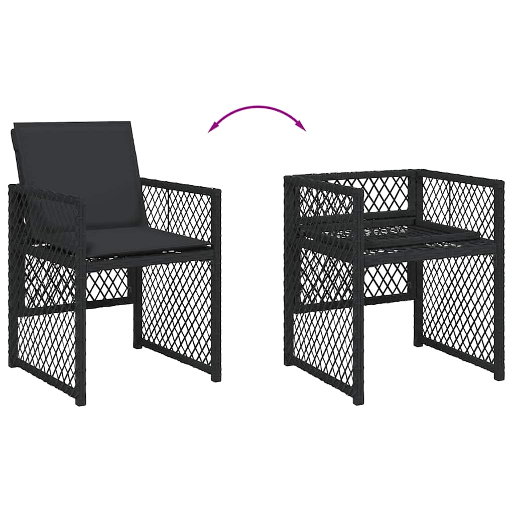 spisebordssæt til haven 5 dele med hynder polyrattan sort