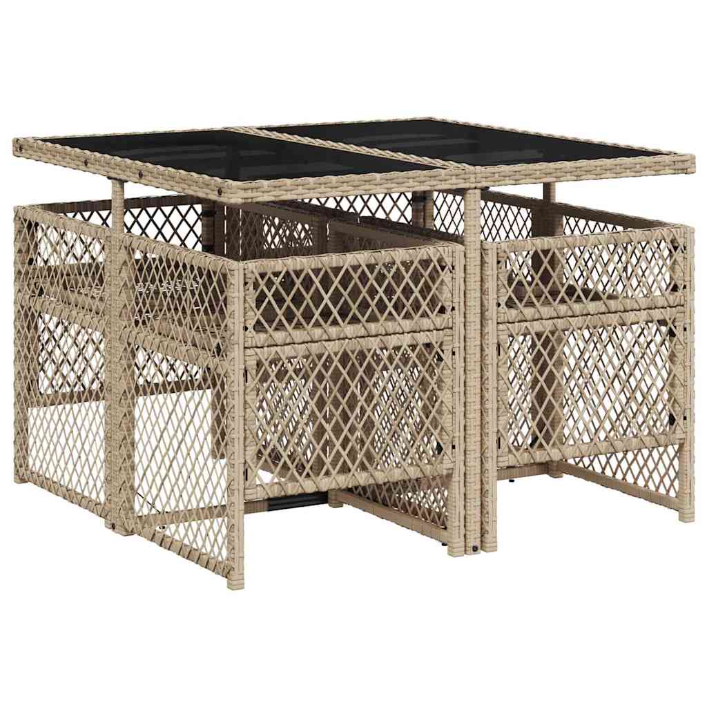 spisebordssæt til haven 5 dele med hynder polyrattan beige