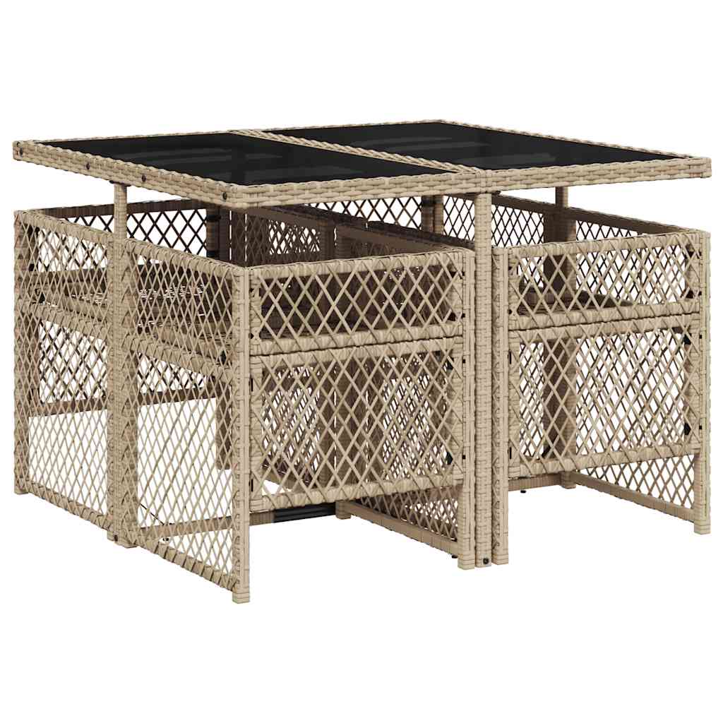spisebordssæt til haven 5 dele med hynder polyrattan beige