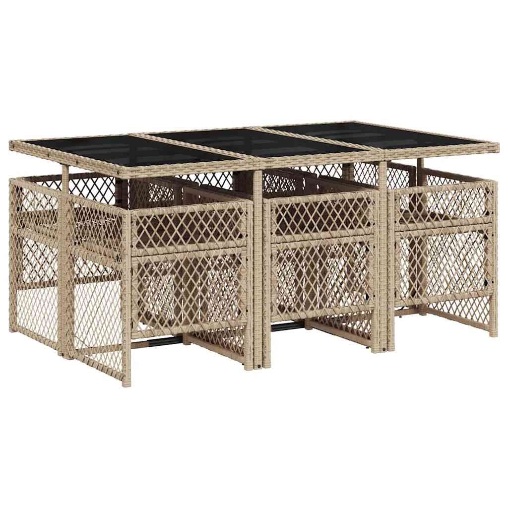 spisebordssæt til haven 7 dele med hynder polyrattan beige