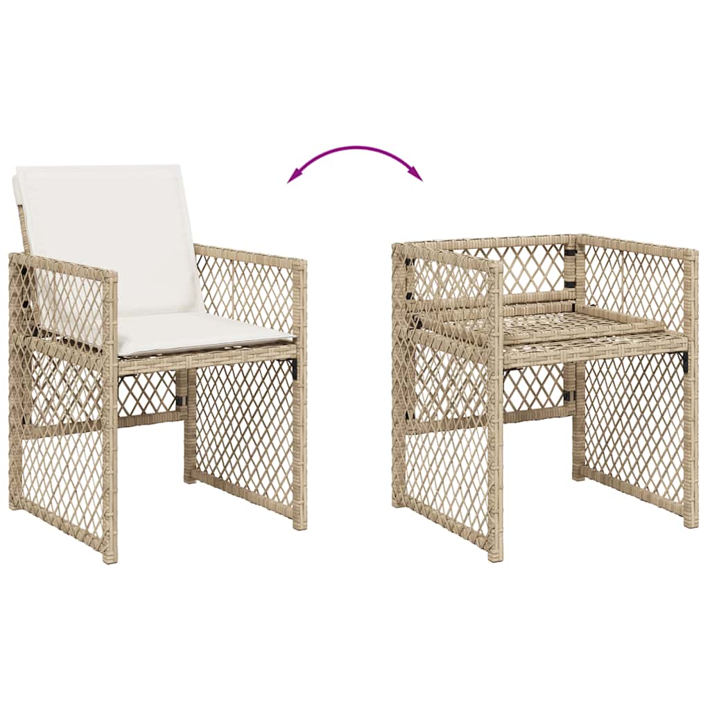 spisebordssæt til haven 9 dele med hynder polyrattan beige