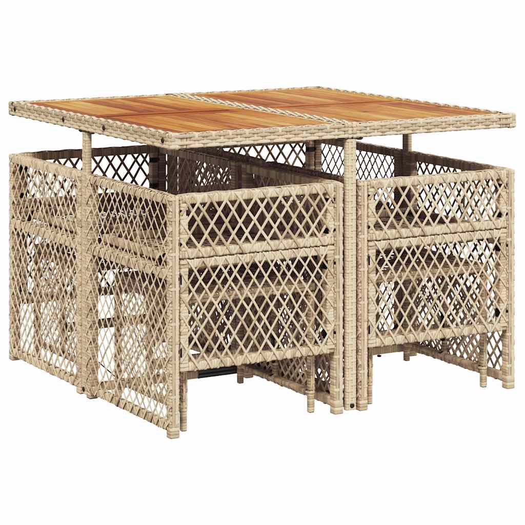 spisebordssæt til haven 9 dele med hynder polyrattan beige