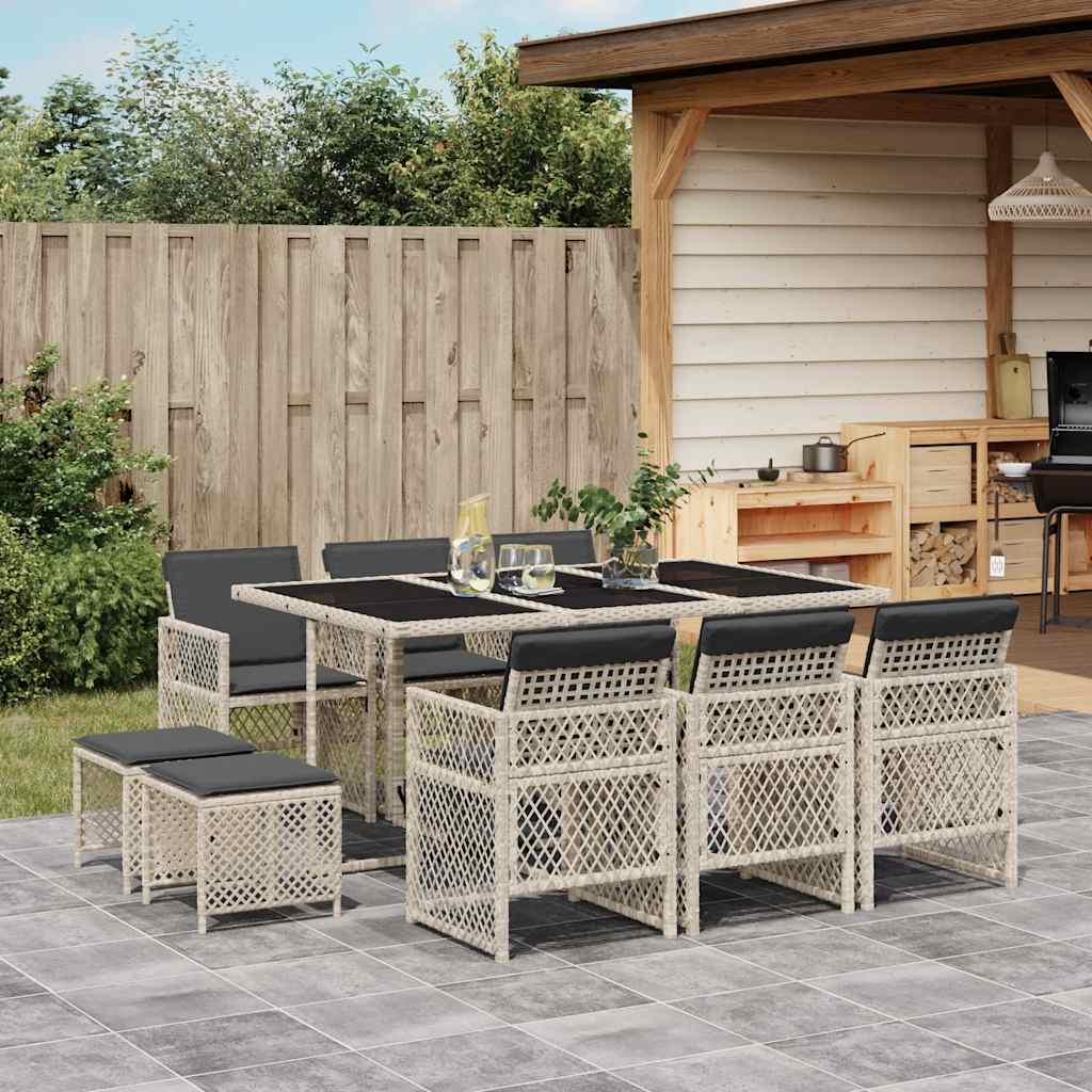 loungesæt til haven 11 dele med hynder polyrattan lysegrå