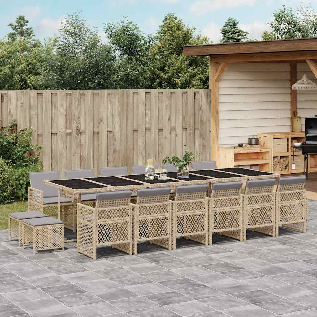 spisebordssæt til haven 17 dele med hynder polyrattan beige