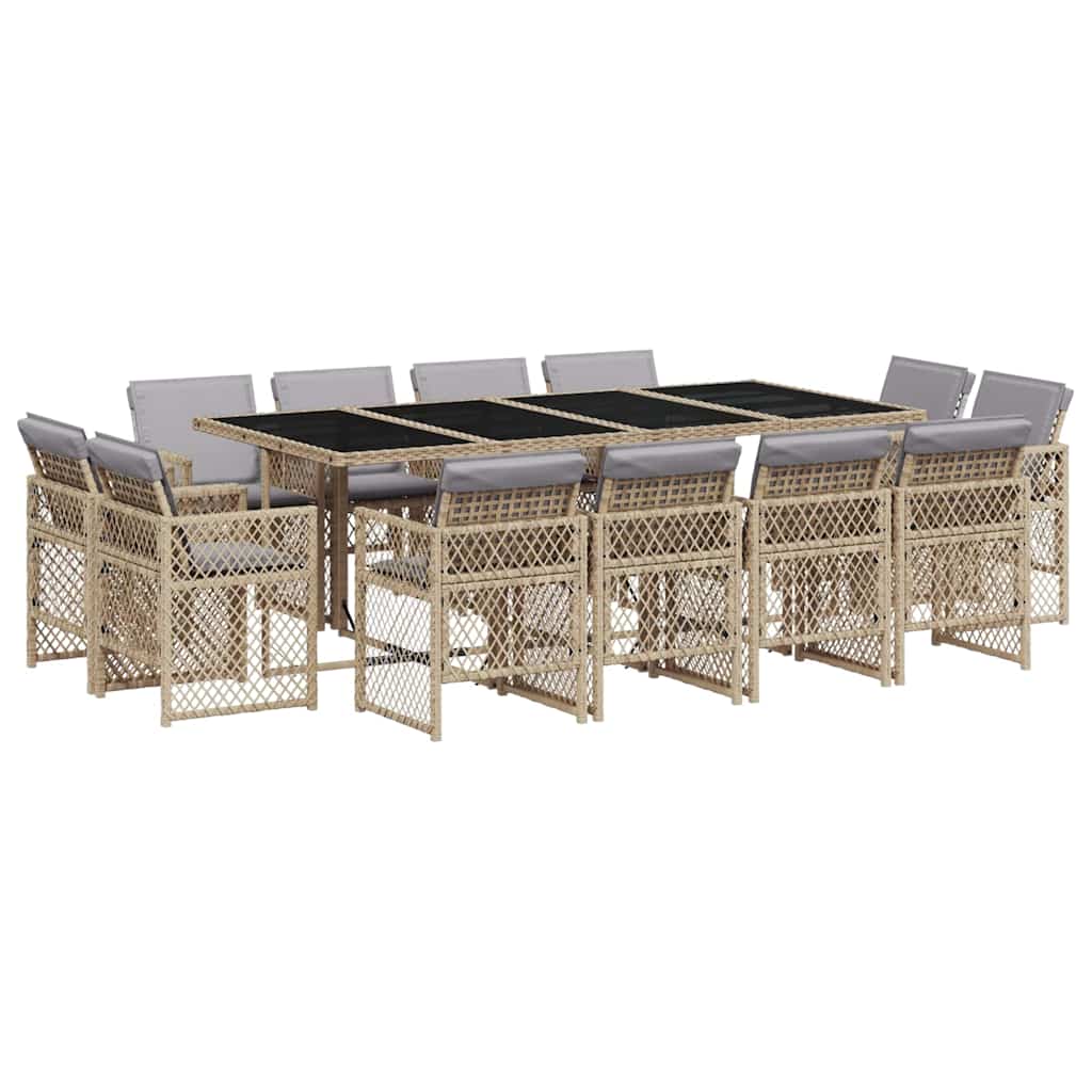 spisebordssæt til haven 13 dele med hynder polyrattan beige
