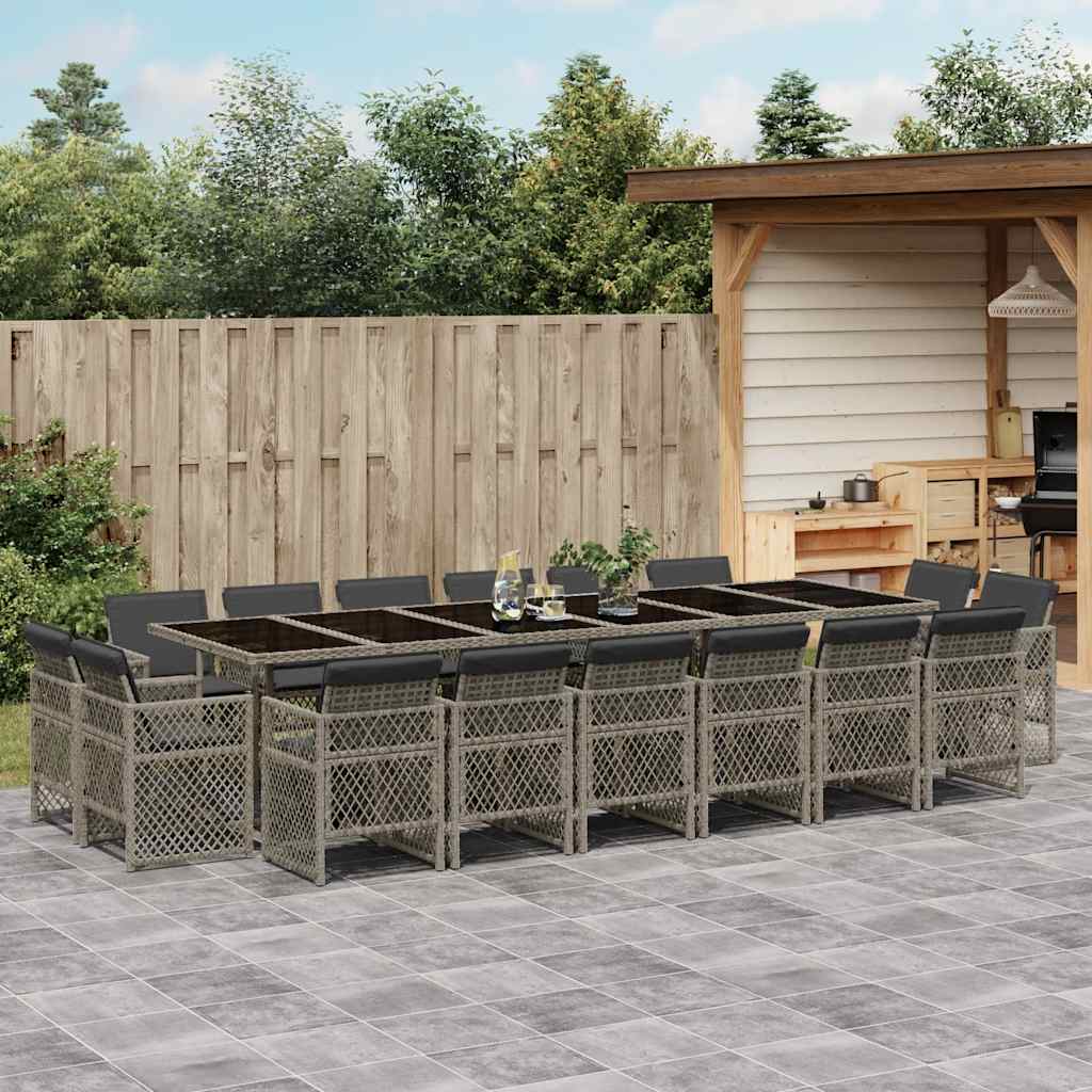 spisebordssæt til haven 17 dele med hynder polyrattan grå