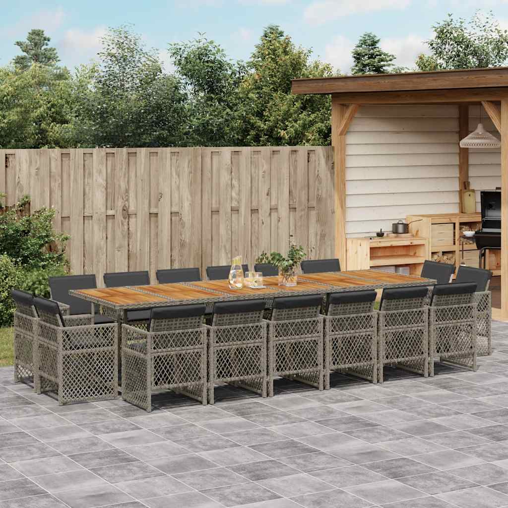 spisebordssæt til haven 17 dele med hynder polyrattan grå