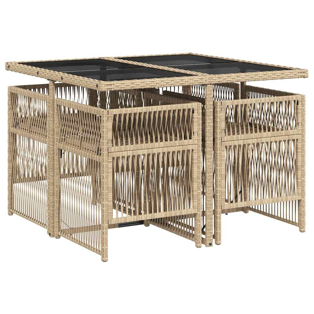 spisebordssæt til haven 5 dele med hynder polyrattan beige