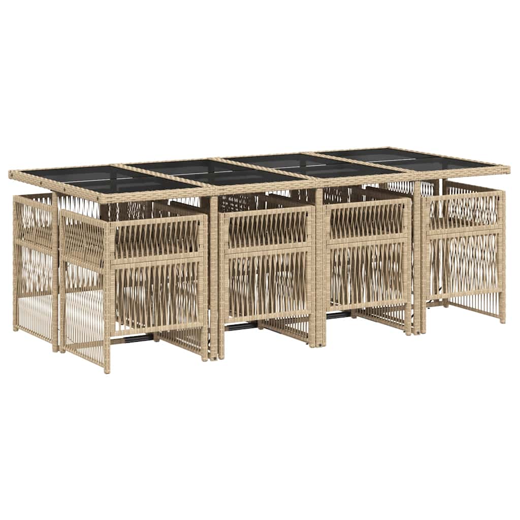 spisebordssæt til haven 9 dele med hynder polyrattan beige
