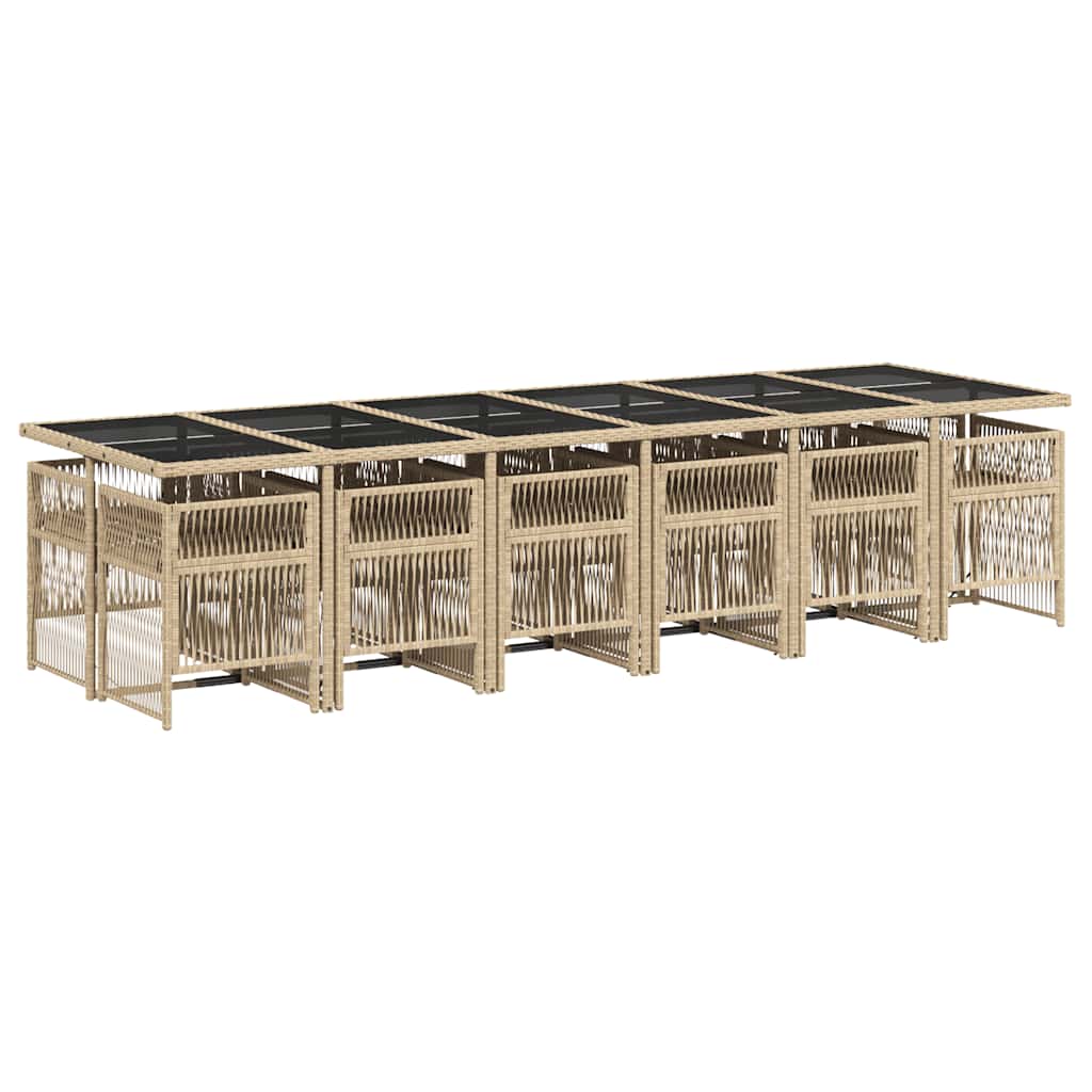 spisebordssæt til haven 13 dele med hynder polyrattan beige