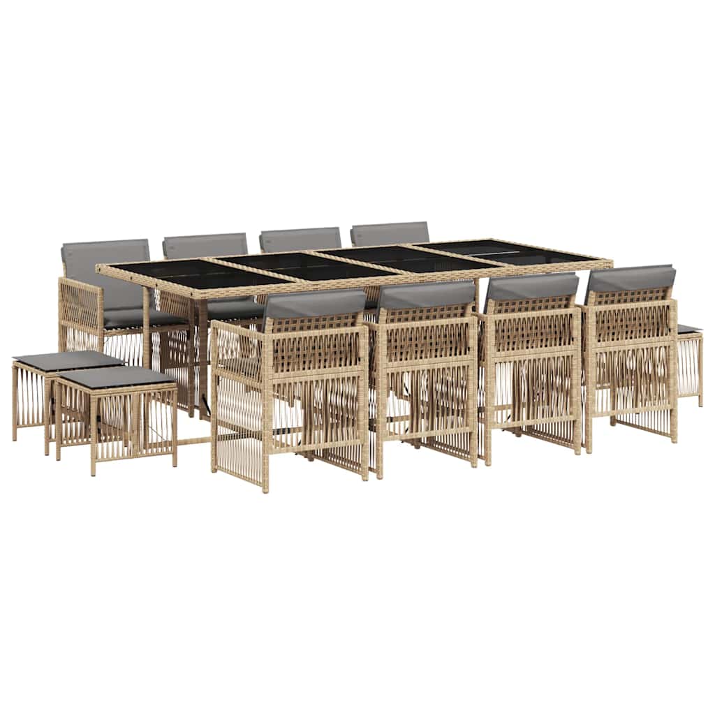 spisebordssæt til haven 13 dele med hynder polyrattan beige