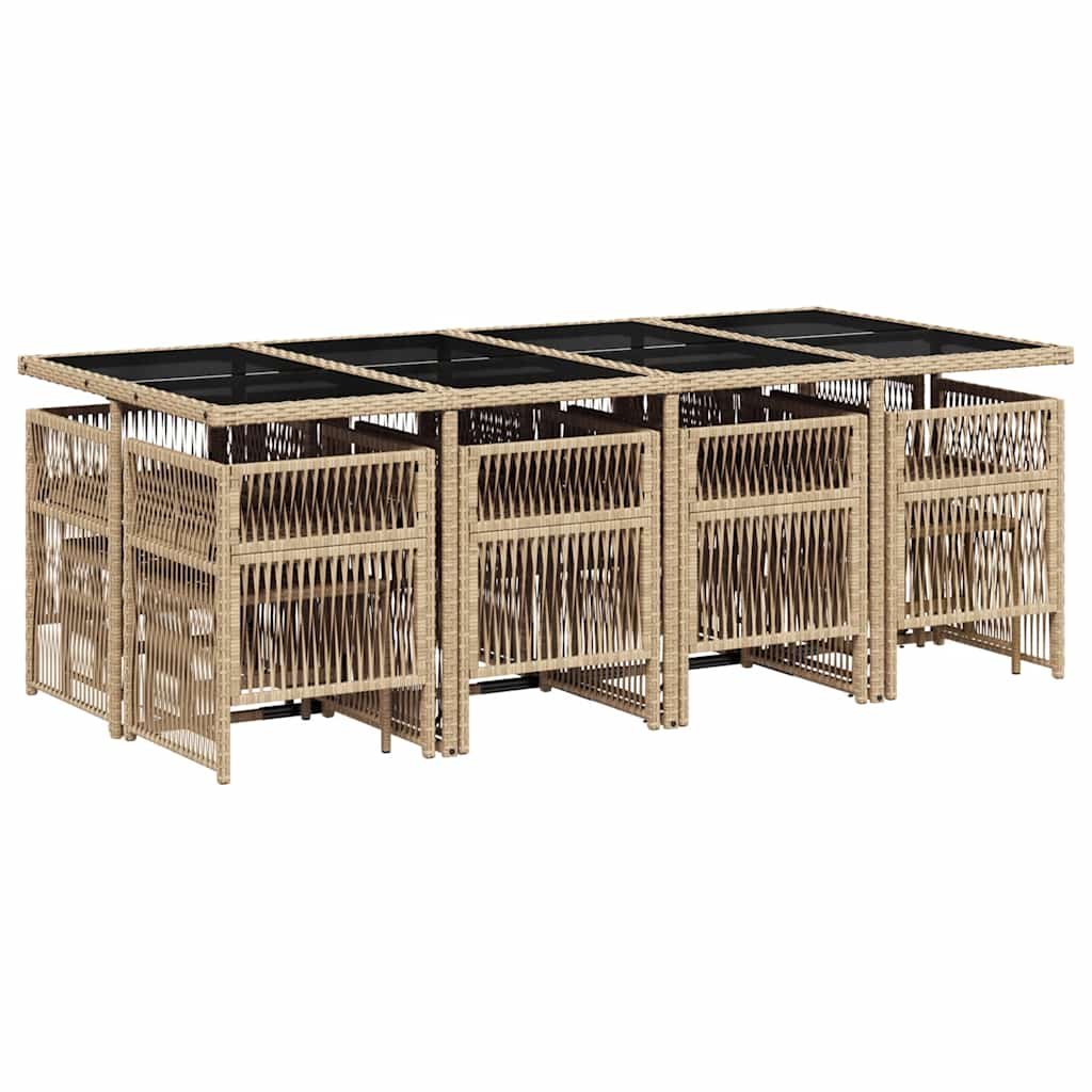 spisebordssæt til haven 13 dele med hynder polyrattan beige