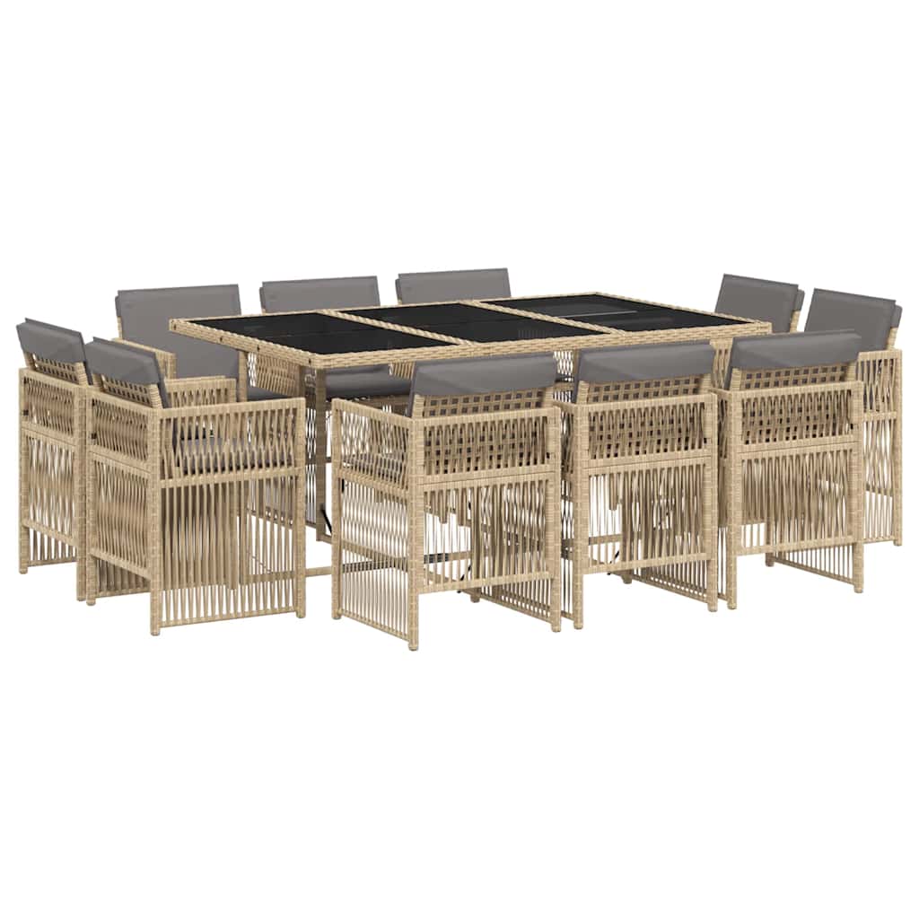 spisebordssæt til haven 11 dele med hynder polyrattan beige