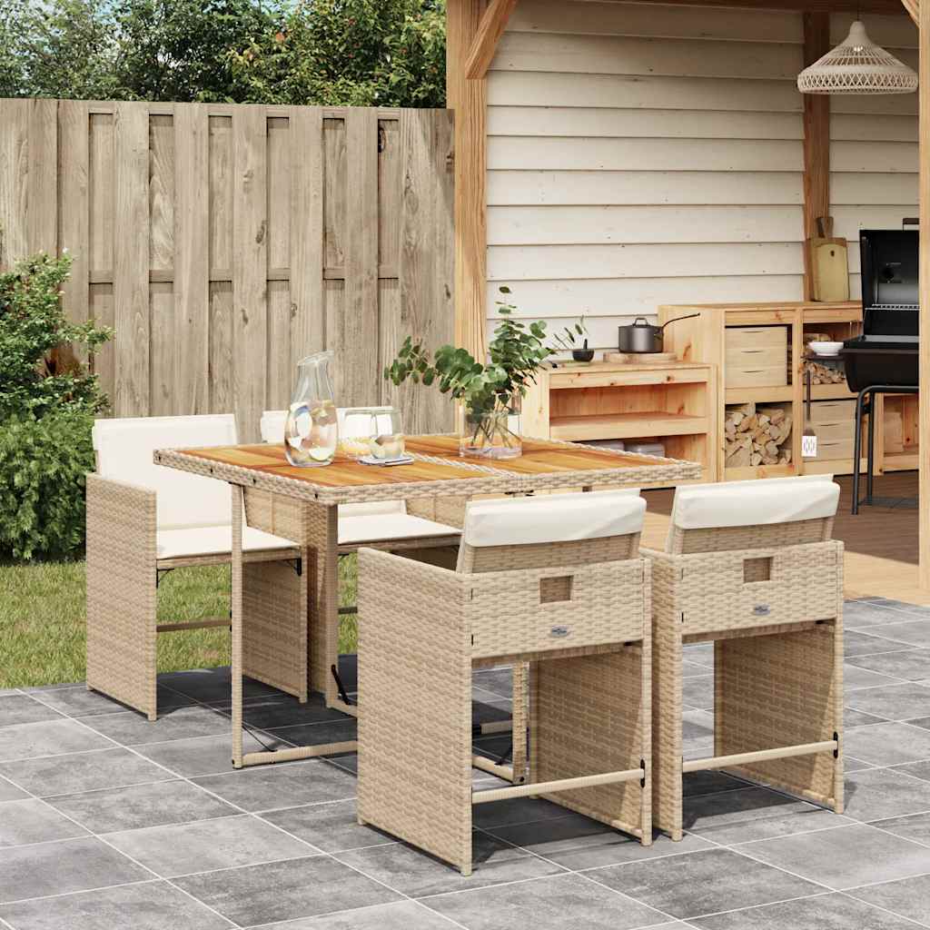 spisebordssæt til haven 5 dele med hynder polyrattan beige
