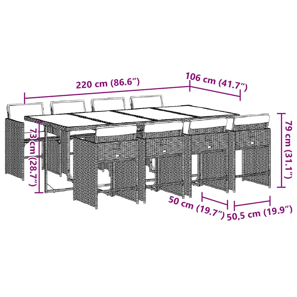 spisebordssæt til haven 9 dele med hynder polyrattan lysegrå
