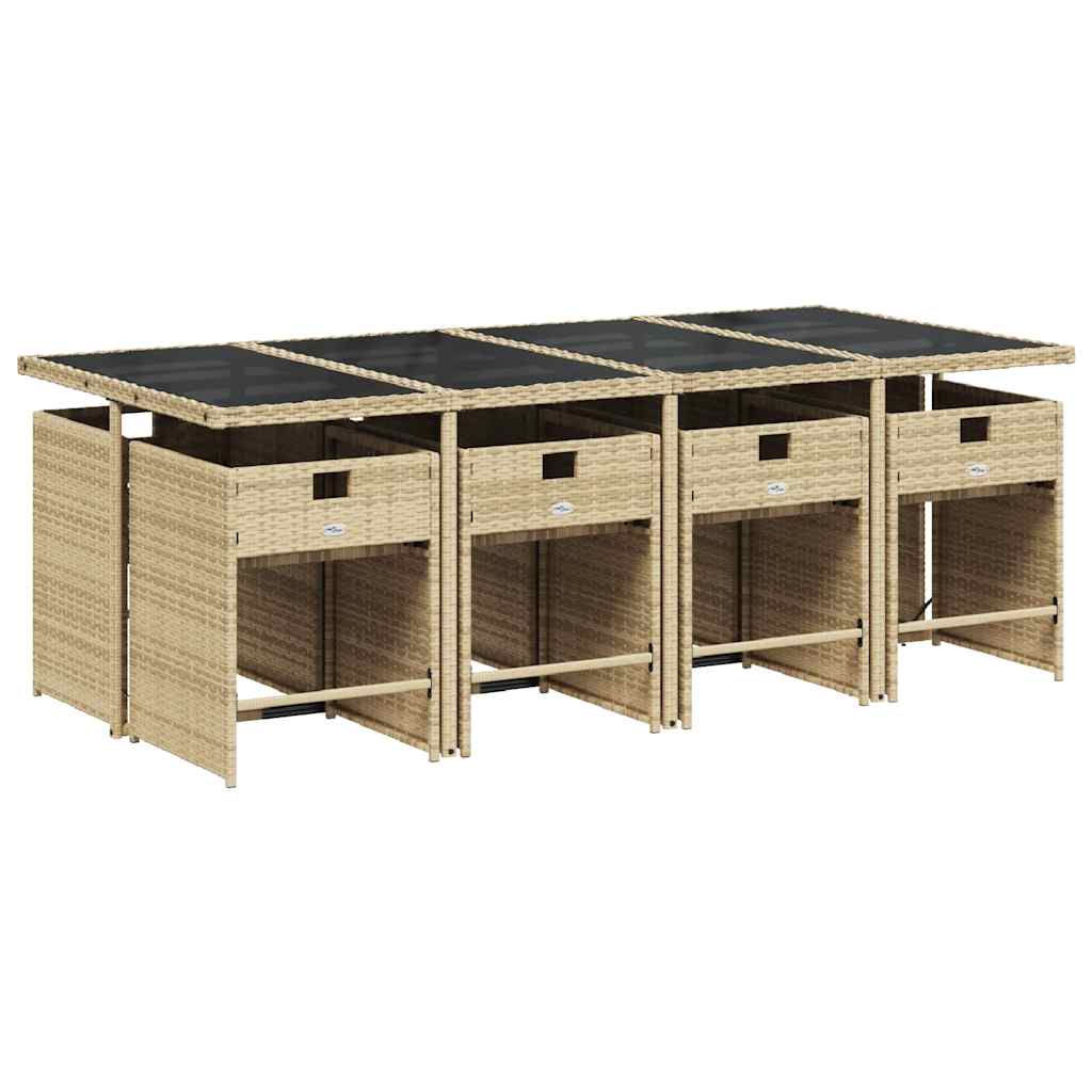 spisebordssæt til haven 9 dele med hynder polyrattan beige
