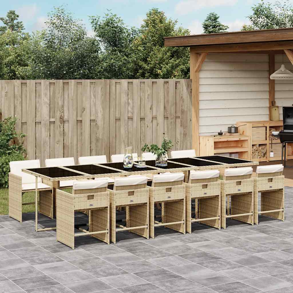 spisebordssæt til haven 13 dele med hynder polyrattan beige
