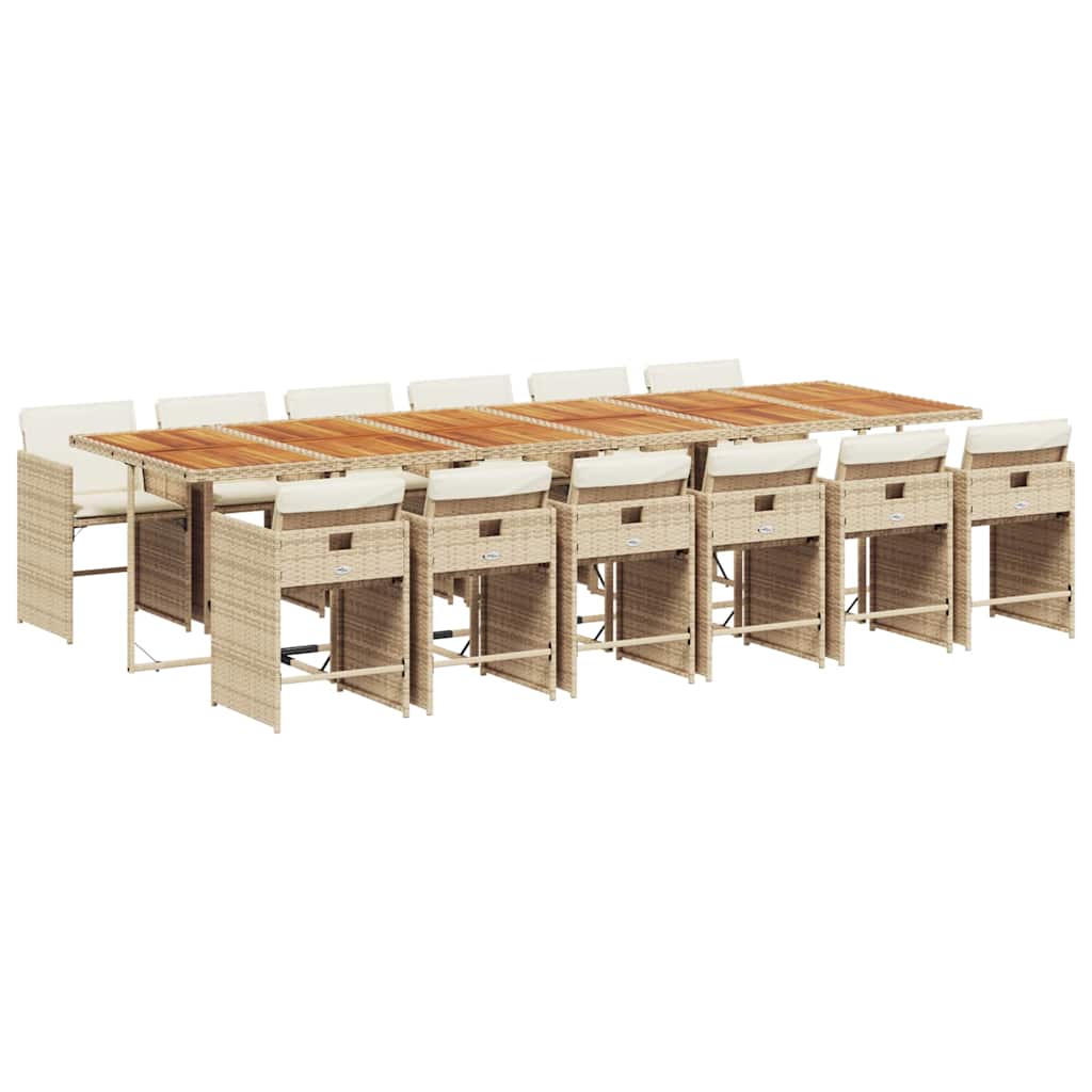 spisebordssæt til haven 13 dele med hynder polyrattan beige