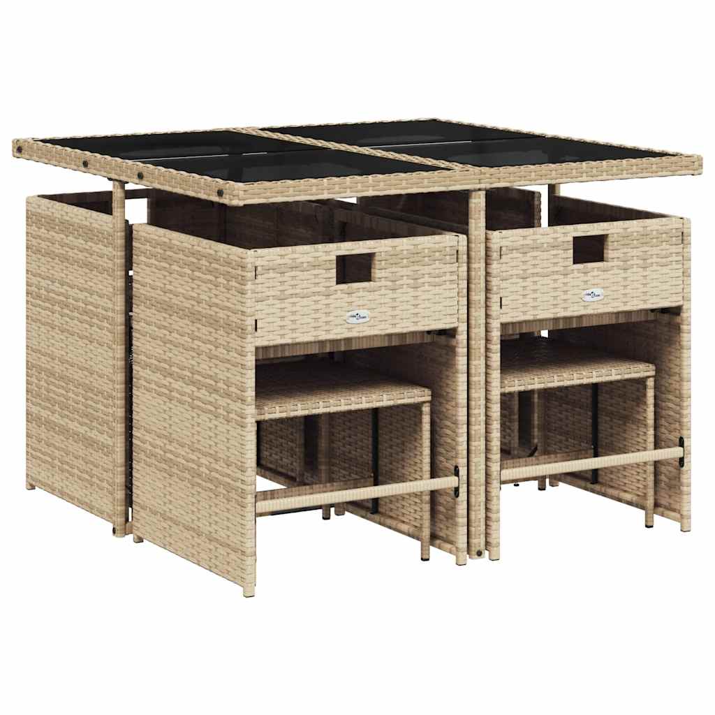 spisebordssæt til haven 9 dele med hynder polyrattan beige
