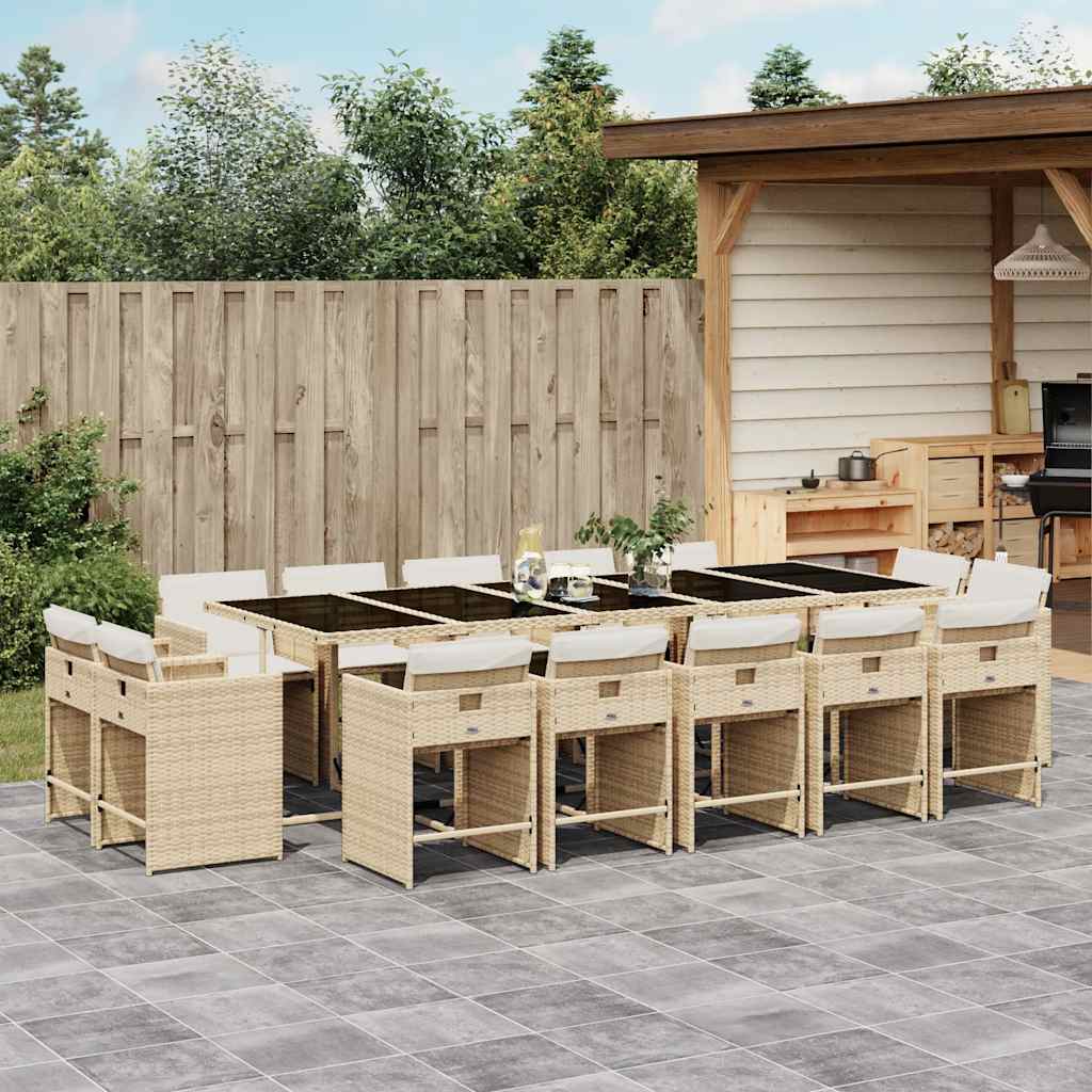 spisebordssæt til haven 15 dele med hynder polyrattan beige