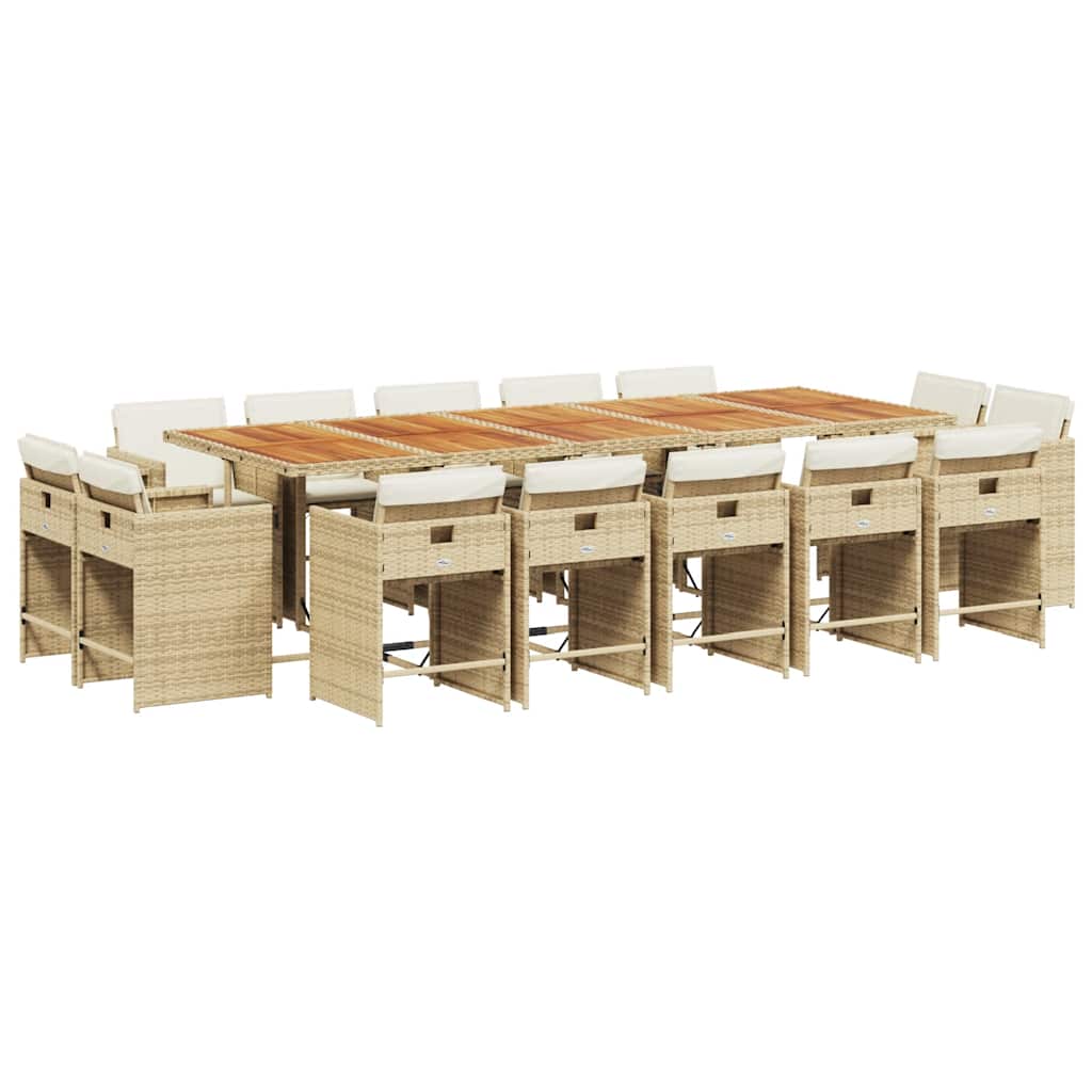 spisebordssæt til haven 15 dele med hynder polyrattan beige