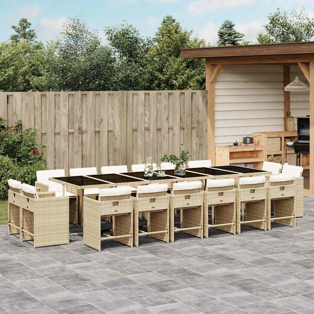 spisebordssæt til haven 17 dele med hynder polyrattan beige