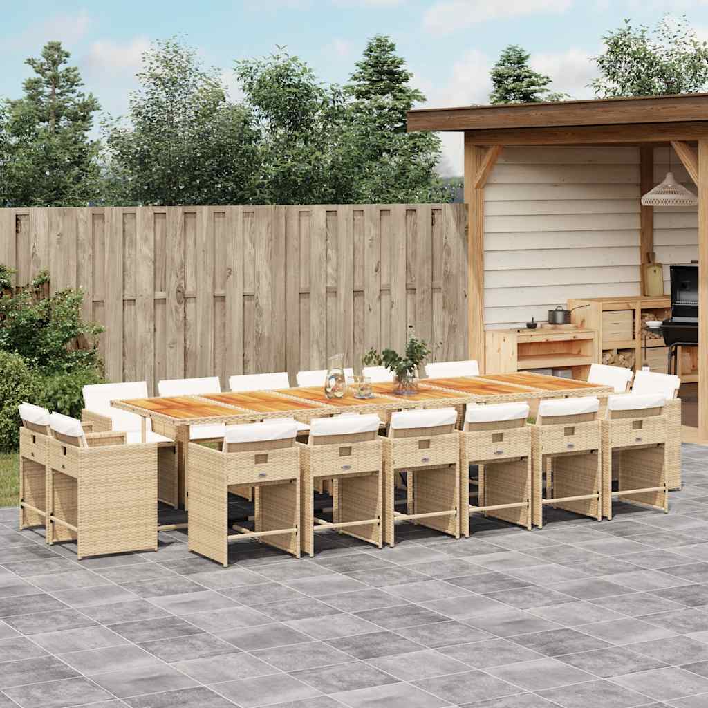 spisebordssæt til haven 17 dele med hynder polyrattan beige