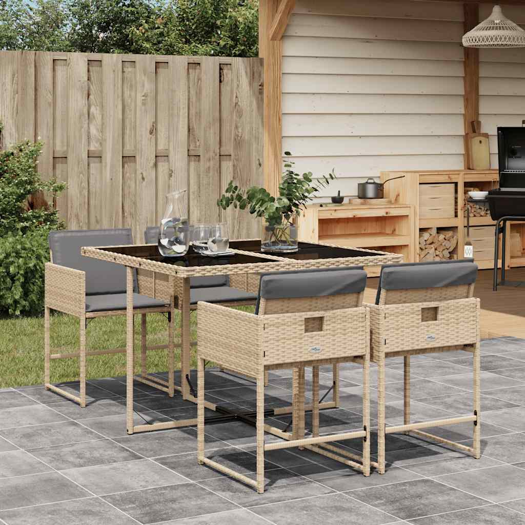 spisebordssæt til haven 5 dele med hynder polyrattan beige