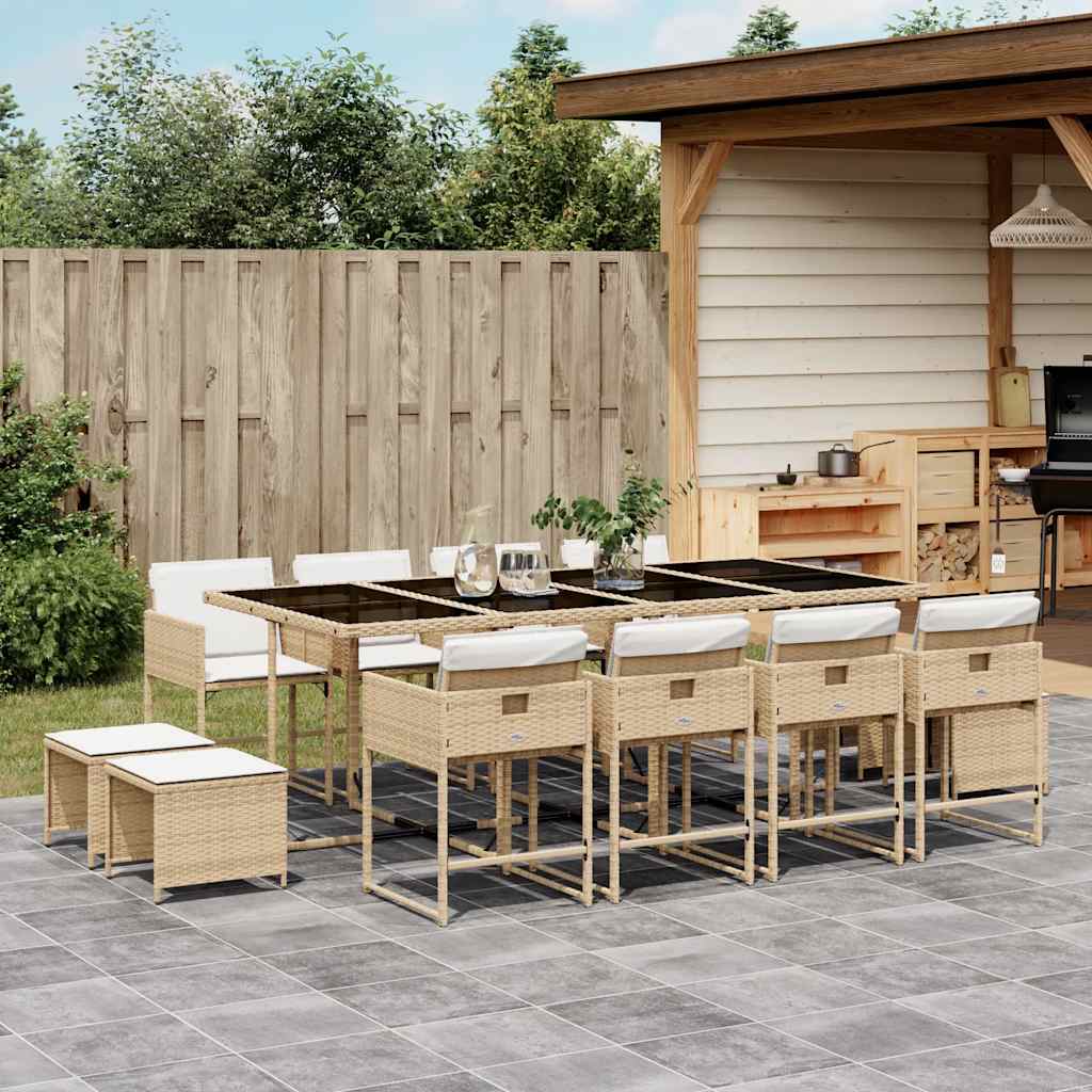 spisebordssæt til haven 13 dele med hynder polyrattan beige