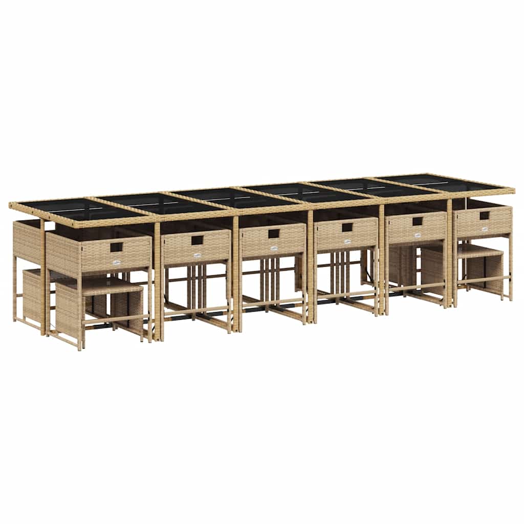 spisebordssæt til haven 17 dele med hynder polyrattan beige