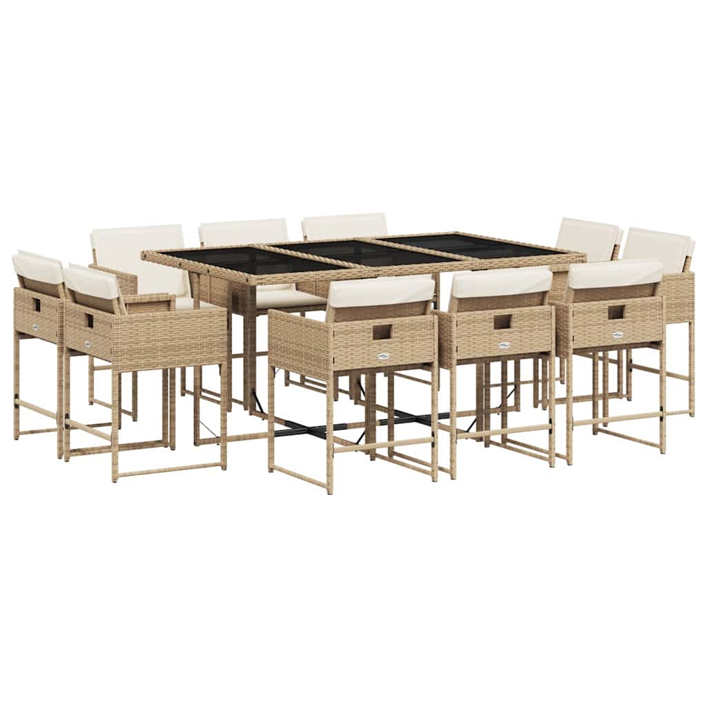 spisebordssæt til haven 11 dele med hynder polyrattan beige
